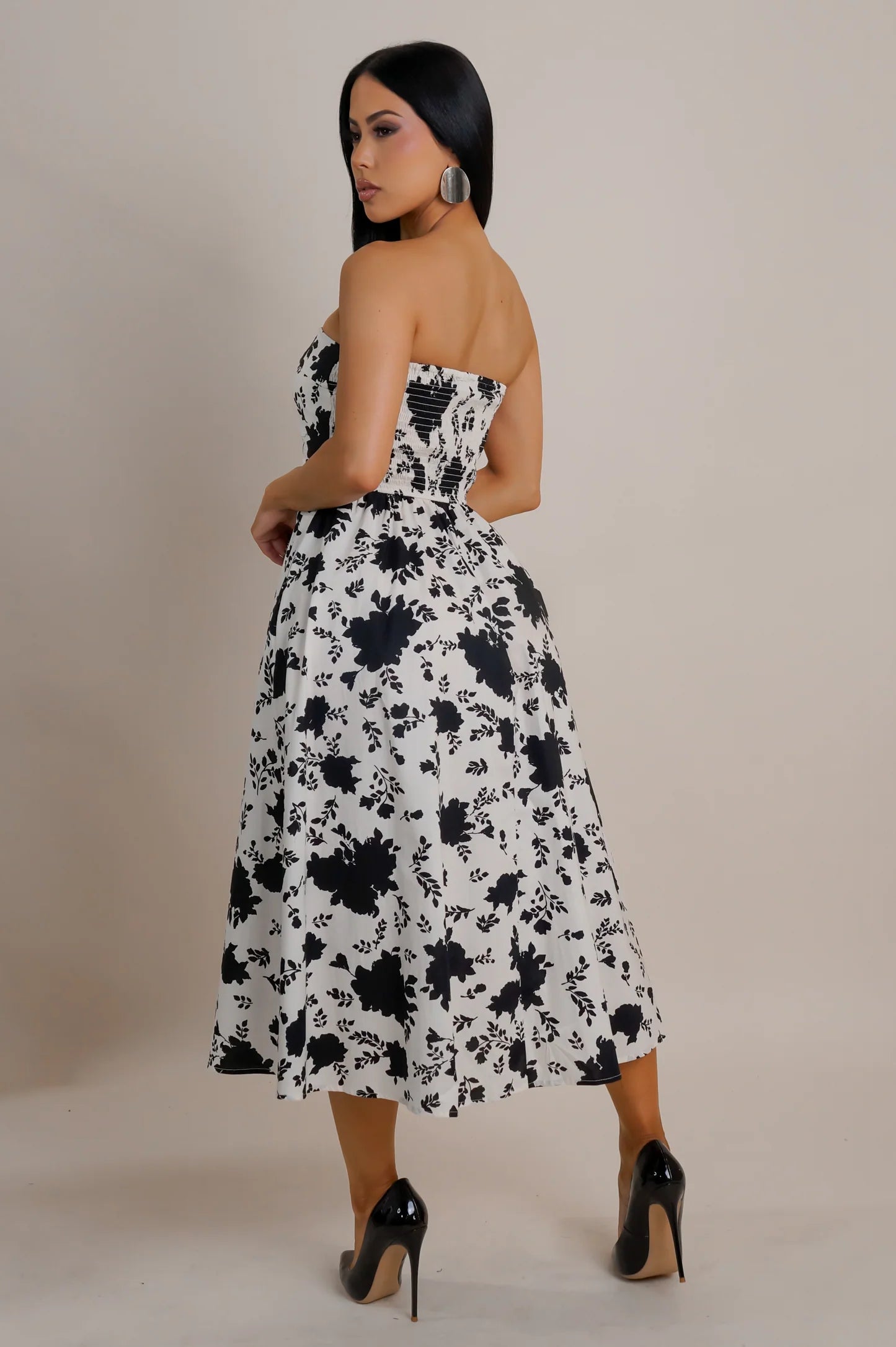 Noir Bloom Midi Dress