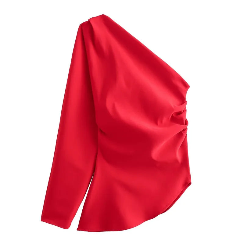 One-Shoulder Red Blouse